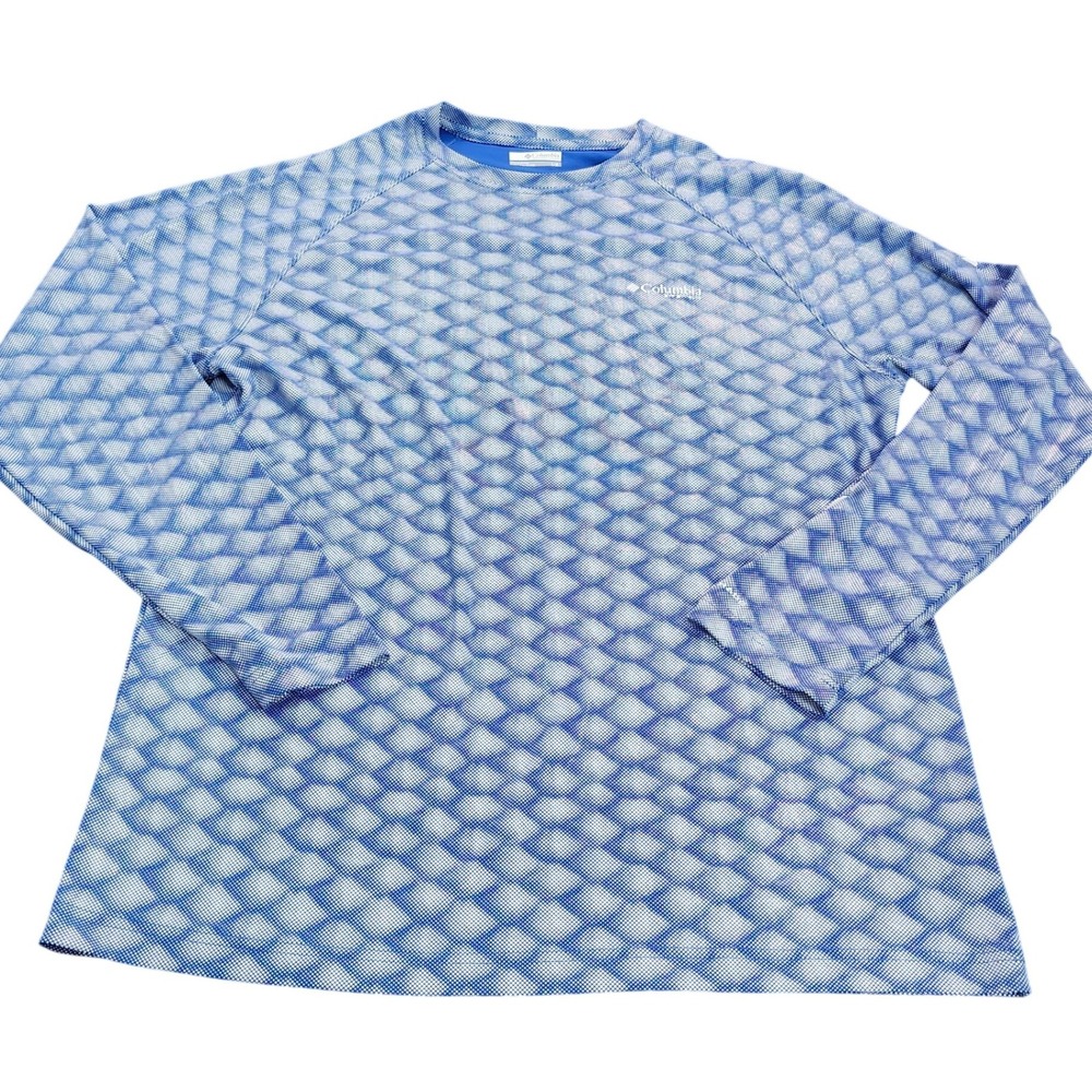 Columbia PFG Mens Large Blue Fish Scale Print Long Sleeve Performance Shirt L
